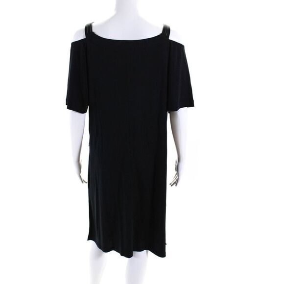 Maryan Mehlhorn Short Sleeve Off Shoulder Strappy Shift Dress Black Size 12 - Picture 3 of 4